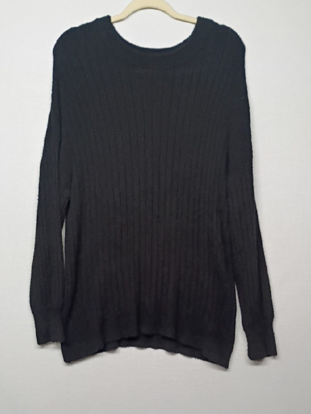 aerie Black Ribbed Crewneck Sweater